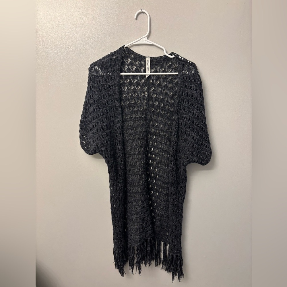 Bethany Mota Black Open-Knit Poncho